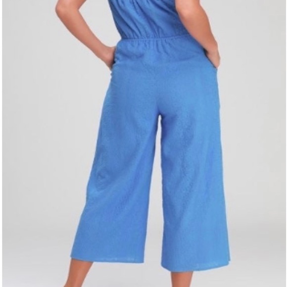 Lulus Strapless Sunlight Special Blue Embroidered Strapless Jumpsuit - Size S - Picture 2 of 4